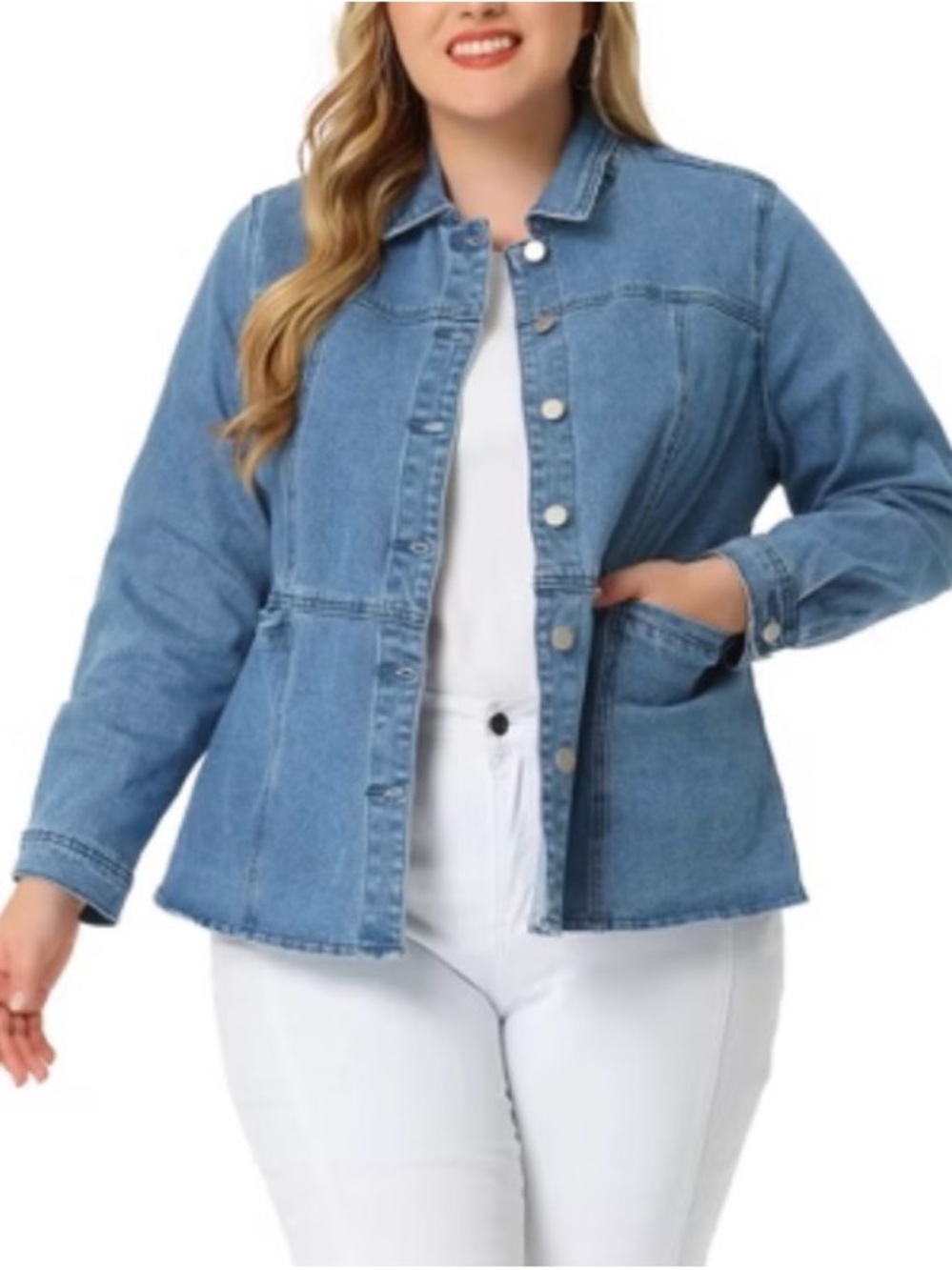 Women's Plus Size Denim Classic Button-Up Solid Color Jean Jackets, Size 1X
